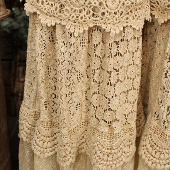 Desert Dream Cloud Pant Tiered Lace Net Trims Crochet Boho Romantic Bell Bottom - Picture 6 of 10